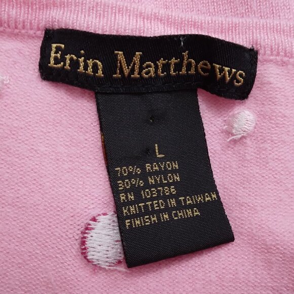 Erin Matthews | Pink Embroidered Polka Dot Cardigan Sweater | Size L - Picture 8 of 10